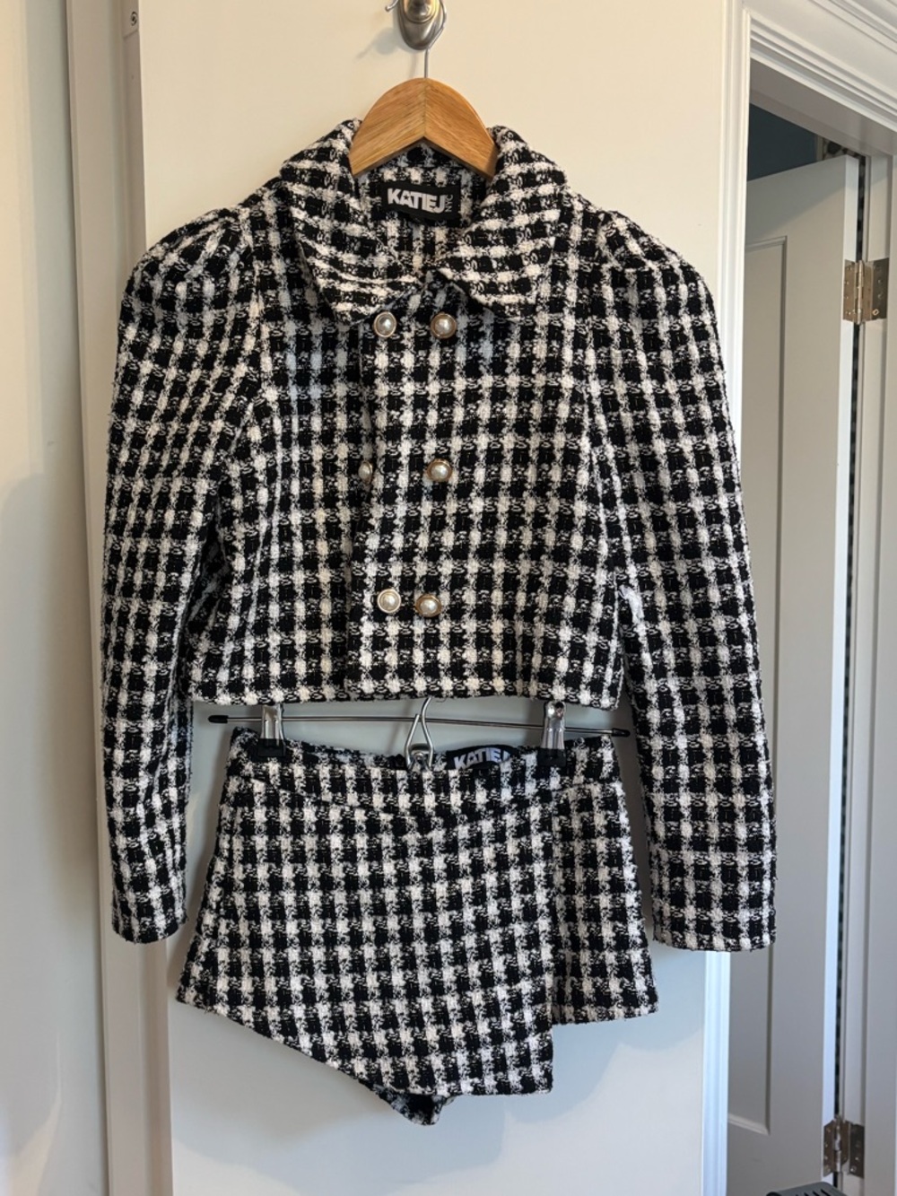 Katie J NYC Tween Size 12 Black & White Tweed Cropped Blazer